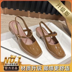 [Free Shipping] Patent leather slip-on backless fashion versatile high-heeled womens shoes 2025 summer new sandals