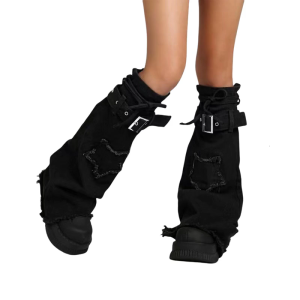 Girls Punk Denims Leg Warmers Jean Flared Leg Sleeves Sweet Ankle Heap Socks Student Girls Middle Tube Socks for Womens