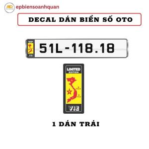 Decal Trang Trí Biển Số Ô Tô Đẹp Hình Cờ VN bảƞ đồ VN - In UV Dễ Dán