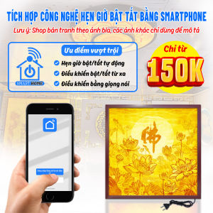 Đèn Hào Quang In Tranh Trúc Chỉ Vuông Hoa Sen Chữ Phật Hán Trang Trí Phòng Thờ Bàn Thờ Treo Tường TC-TV-52