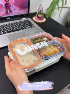 3 Compartment Microwave Safe Lunch Box Food Grade 304 Stainless Steel Bento Box Portable Divided Food Container Free Spoon & Fork Set For Office Student