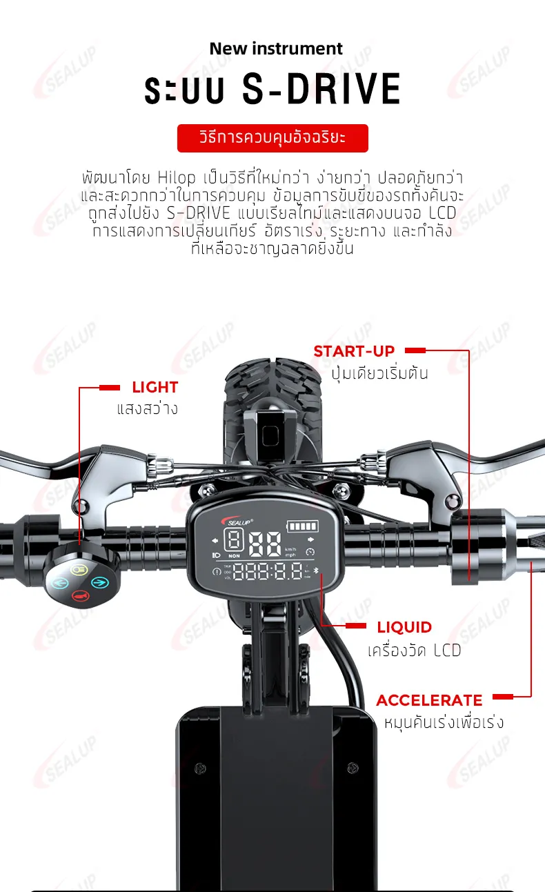 SEALUP Q7 48V1000W รถไฟฟ้า สกู๊ตเตอร์ไฟฟ้า รุ่นออฟโรด สกูตเตอร์ไฟฟ้าผู้ใหญ่พับได้ กันน้ำ