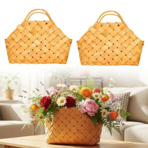 CHLOCH Bộ tổ chức đồ linh tinh Giỏ đan tay Mộc mạc có tay cầm Giỏ hoa cô dâu Cổ điển Bố trí hoa Giỏ hoa cưới Quà tặng