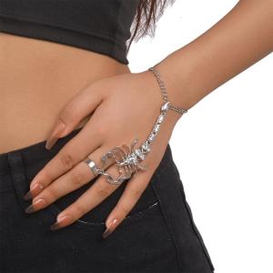 Rắn Vòng tay có nhẫn đeo ngón tay khai thác bằng tay Chuỗi vòng đeo tay vòng tay dây chuyền có thể điều chỉnh Chuỗi Vòng Đeo Tay accessoris cho nữ Phụ Nữ Món quà bên