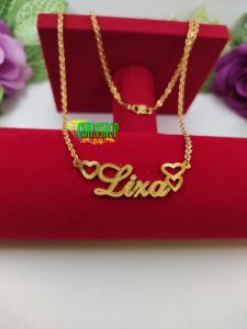 kalung liontin nama sendiri titanium custom elegant lapis emas 24k
