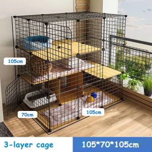 Flexible Multi-Tier Small Pet Playpen - Modular Cat/Dog/Rabbit Cage with Durable Plastic & Wire Construction