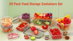 JSCARES 40 PCS Food Storage Containers with Lids Airtight (20 Lids &20 Containers) - Leakproof Meal-Prep Containers for Kitchen Storage Reusable Plastic Microwave/Dishwasher Safe with Labels & Pen