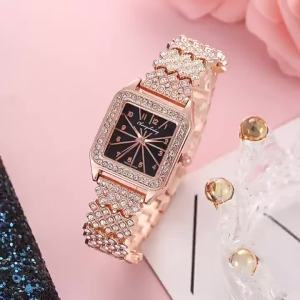Womens alloy steel strap watch Korean style simple design with rhinestone-studded square dial popular among European and American influencers quartz movement