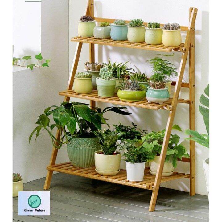 Flower Rack Plant Rack Wooden Flower Garden Rack Potted Plant Stand Rak ...