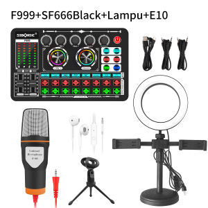 Siborie【Free headphone】F999+SF666+E10+Lampu Paket lengkap Soundcard Microphone Headphone Light SET Satu set dudukan lengkap gratis Siap COD
