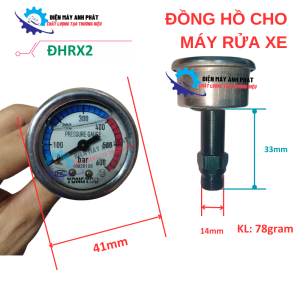 Đồng hồ áp suất nhiều loại KT 46.5mm chân ren 14-ren 14.5mm máy xịt rửa xe áp lực Chiều dài chân ren 50mm