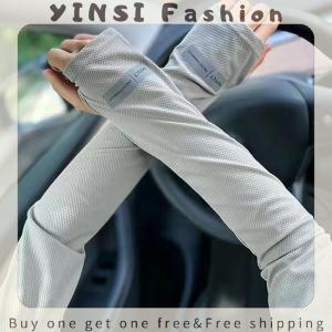 YINSI Increased Reflective Mark Summer Mens Ice Sleeves Driving Sun Protection Thin Ice Silk Loose Large Size Hand Sleeves