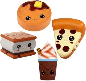 Anboor 4 Pcs Squishies Smore Waffle Cake Pizza Coffee Cup Kawaii Scented Soft Slow Rising Squeeze Stress Relief Kids Toy