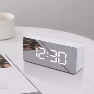MINIFELE 262 White Digital Clock Night Light Display Time LED Mirror Table Clock USB Desktop Alarm Clock
