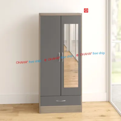 [ Freeship HCM ] [ Trả góp 0%] TỦ QUẦN ÁO GỖ CÔNG NGHIỆP 2 CÁNH CAO CẤP CÓ KÍNH OHAHA - TACC010