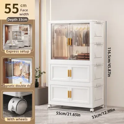 Younal Installation-Free Thickened plastic childrens wardrobe storage cabinet adult wardrobe household layered partition storage cabinet Multipurpose Flodable Clothes Storage Cabinet with Hanging Kids Wardrobe bedroom cabinet Closet Storage box