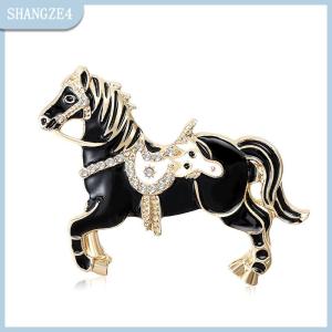 【SHANGZE4】 New Classic White Black Rhinestone Horse Brooches For Women Zodiac Animal Lapel Pins Casual Party Accessories Fashion Jewelry
