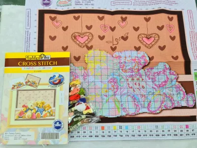 DMC (C-11074) 3D-Teddy Family Cross Stitch Set (11-Count)Aida 3D Fabric Printed.