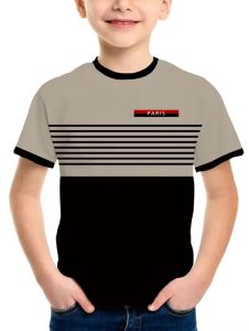 [Local Stock] VCC Boys T-Shirt Simple Paris Letter Print Summer Short Sleeve Tees Loose Fashion Round Neck Tops Stripe Streetwear Kids Clothing
