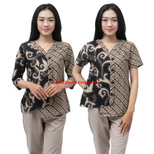 Batik Wanita Blouse Atasan Modern COKLAT MUDA S-M-L-XL-XXL-3L-4L-5L - COKMUD - Batik Dua Putri Pekalongan