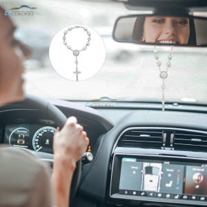 ACEKOGO 1Pcs Rearview Mirror Auto Rosary Hanging Personalized Car Cross Blessing Catholic Car Medal For Truck Bike Motorcycle Car Mirror Hanging Accessories Interior Decors (Black) Car Accessories