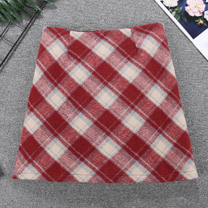 COD woolen plaid skirt autumn and winter womens clothing high waist versatile hip wrap skirt anti-light red plaid skirt 82902026 new product