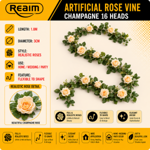 Suminoe Artificial Rose Vine Garland 1.8m Fake Rose Flower String 16/69 Heads Rose Garland for Wedding Party Home Garden Decoration