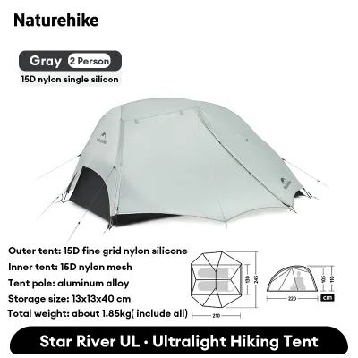 Naturehike เต็นท์ Star River UL15D ไนลอน น้ำหนักเบาพิเศษ สำหรับแบ็คแพ็ค เดินป่า ตั้งแคมป์ พกพาสะดวก สำหรับ 1-2 คน พร้อมแผ่นรองพื้น