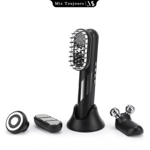 4-in-1 Multifunctional Head Massage Comb – EMS Microcurrent Red Light Heat & Vibration Magnetic Interchangeable Heads Essential Oil Infusion