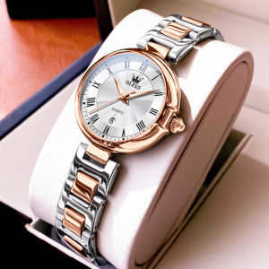 OLEVS 5608 Quartz Women Fashion Watch Gift Stainless Steel Watchband Round-dial Wristwatch Calendar Luminous