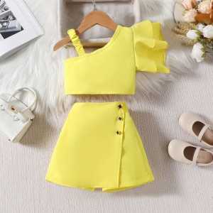 setelan anak croptop one shoulder scuba rok celana anak bayi perempuan 1-6 tahun