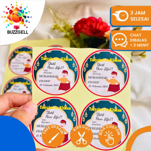 2-4 Sticker Label Bulat Tasyakuran Khitanan Kartu Syukuran Walimatul Khitan Sunatan Free Desain