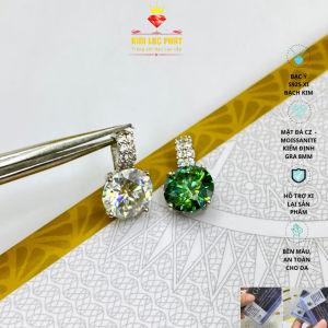 Mặt dây chuyền Nam nữ kim cương Moissanite 100 giác màu trắng D/FL kiểm định GRA kiểu 4 chấu 8mm Mặt dây chuyền 4 chấu đá moissanite 100 giác màu xanh bạc mạ vàng trắng- KIM LỘC PHÁT M4C
