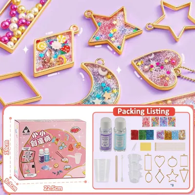 Kids Resin Pendant Making Kit - DIY Ornament Molding Craft Set with Molds & Sequins Creative Art Toys for Boys & Girls Fun Educational Activity Gift