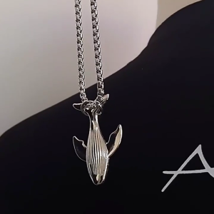Chic Whale Necklace Stainless Steel Pendant Necklace Sophisticated Sweater Chain Statement Necklace for Any Occasion