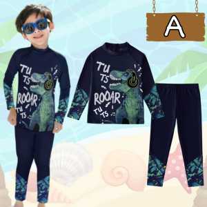 Baju Renang Anak Laki Laki Motif Dino Shark Gamer Setelan Renang Lengan Panjang 2–13 Tahun