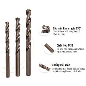 Mũi khoan xoắn coban M35 siêu cứng đặc biệt để khoan inox và kim loại cứng lẻ size