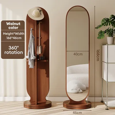 IAKE Full-length Mirror Rotatable Coat Rack Multifunctional Vertical Mirrors Dressing Mirror Cermin Mirror With Shelves Coat Hangers 鱼尾挂衣全身镜