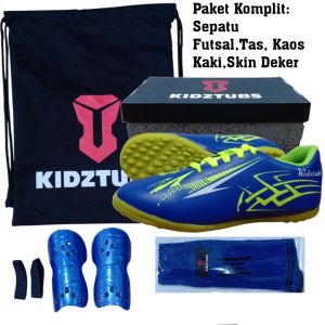 KIDZTUBS Sepatu Futsal Anak Paket Komplit Sepatu Futsal Tas Skin Deker Kaos Kaki Usia 6-10 Tahun Size 28 29 30 31 32 33 34 35 36 37 KDZ1458011525