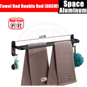 อุปกรณ์ห้องน้ำครบชุดชุดเก็บของในห้องน้ำสีดำราวแขวนผ้าชั้นวางของชั้นวางสบู่ที่วางแปรงสีฟันอลูมิเนียมอัลลอยด์อโนไดซ์กันน้ำและกันสนิมไม่เจาะไม่ติดตะปูพร้อมชุดติดตั้งครบชุด เครื่องมือ