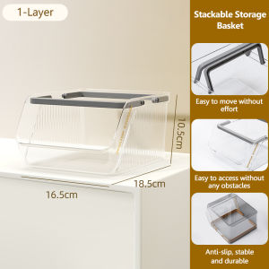 Stackable Storage Basket Desktop Drawer with Handles - Transparent Organizer for Kitchen Office