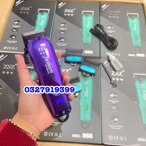 ZSZ Tông đơ cắt tóc N66 cao cấp màn hình báo pin 2 màu xanh tím lưỡi kép titannium không gỉ 8W 2200mAh thiết kế nhỏ gọn tay cầm chắc chắn
