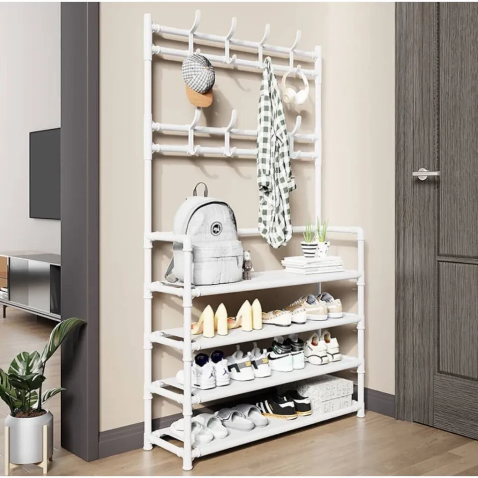 4 Tiers Multifunctional Coat Clothes Rack Bag Hanger Rack Shoe Rack Shelf Rak Pakaian Rak Kasut Rak Beg Lazada