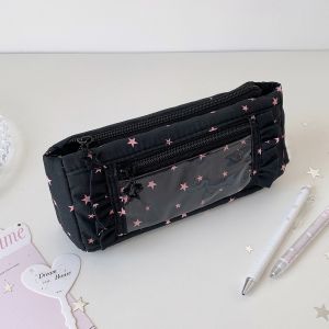 K0Y9VB4G Large Capacity Star Pencil Case Printed Sweet Lace Pencil Storage Bag Organizer Simple Makeup Bag School Office Supplies