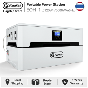 FlashFish EOH1 LiFePO4 Battery Power Station Generator 5000 Watts 5120Wh Each Parallel To 9 Solar Battery System Lithium Battery Solar Generator Set For Home 5000w Solar Generator For Home 220v Solar Set Package With Inverter And Battery