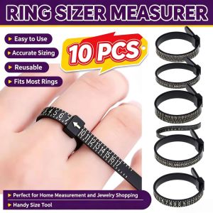 10Pcs Jewelry Plastic Ring Measuring Tool Finger Sizer Gauge with Digital Magnifying Glass Reusable