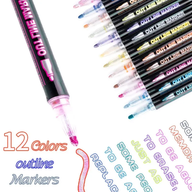 Double Line Contour Pen Set, Metallic Marker Pen, Dreamy Glitter