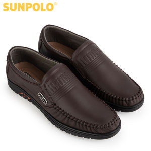 Giày mọi nam da bò SUNPOLO đế cao su chống trượt tốt trung niên LS3028 (Nâu)