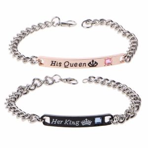 2PCS bracelet for couples gift ideas Lovers bracelet couple love 2pcs couple bracelets for bf and gf His Queen Her King Stainless Steel Bracelet for men Women Fashion Bangle Bracelet matching bracelet pawnable jewelry set Valentine Gift