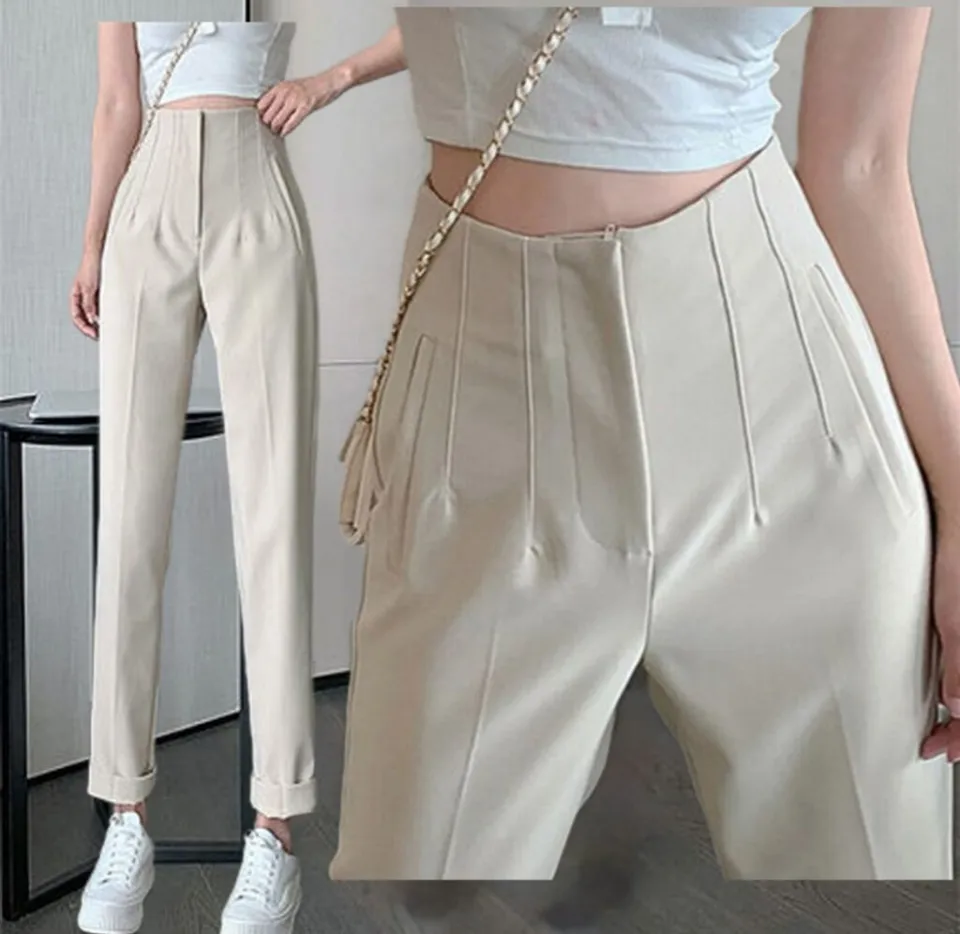 0021）European Style Women Spring Trousers Suits High Waisted Pant Fashion  Office Lady Elegant Casual Famale Stright Pants Fits size 25-30 waistline